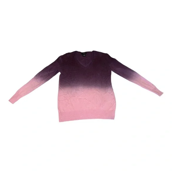 Lord & Taylor 100% Cashmere V-Neck Sweater XS Purple Pink Ombre Gradient Soft - Picture 9 of 12
